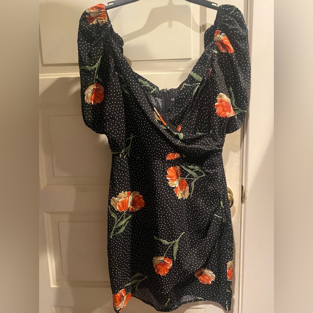 Forever 21 peekaboo, polka dot, floral dress.